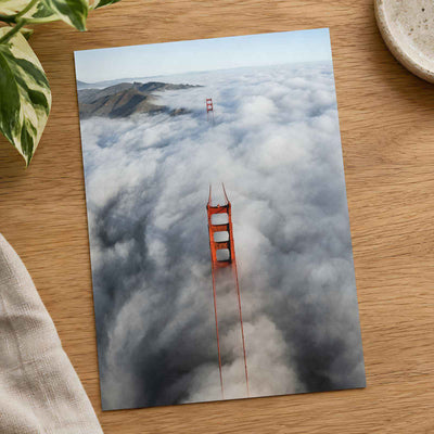 An Aerial View of the Golden Gate Bridge in the Clouds Photo Wall Art (7 Sizes)