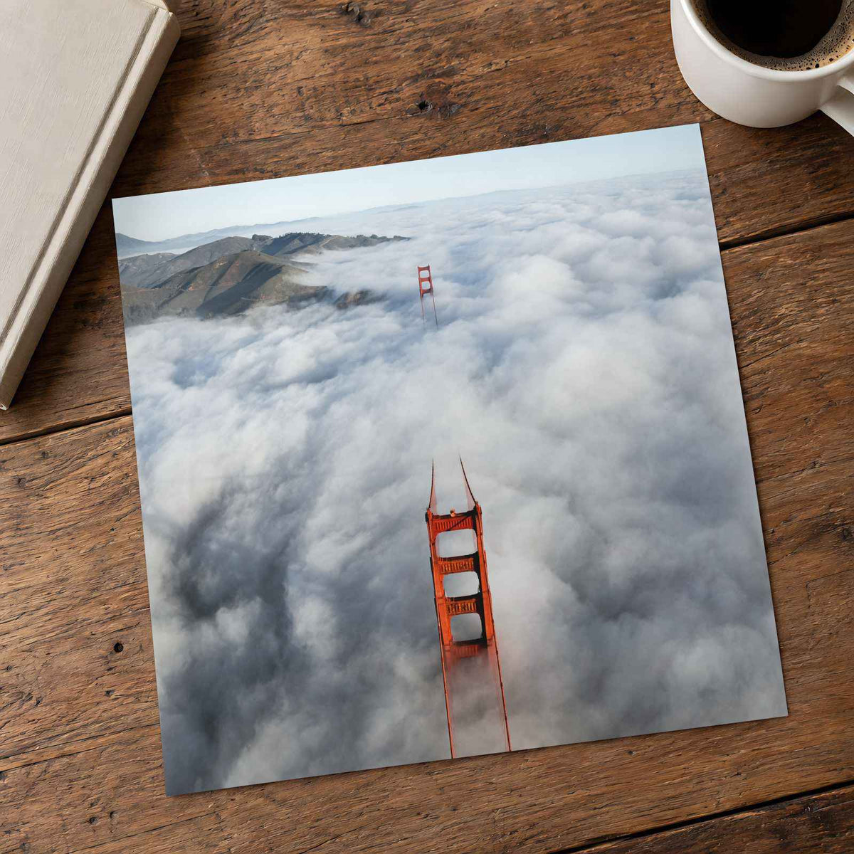 An Aerial View of the Golden Gate Bridge in the Clouds Photo Wall Art (7 Sizes)