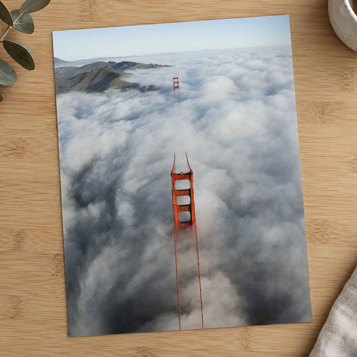 An Aerial View of the Golden Gate Bridge in the Clouds Photo Wall Art (7 Sizes)