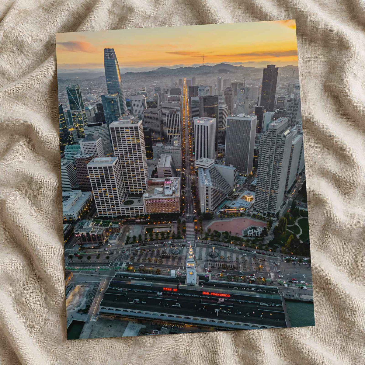 An Aerial View of San Francisco Skyline at Sunset Photography Print (7 Sizes)