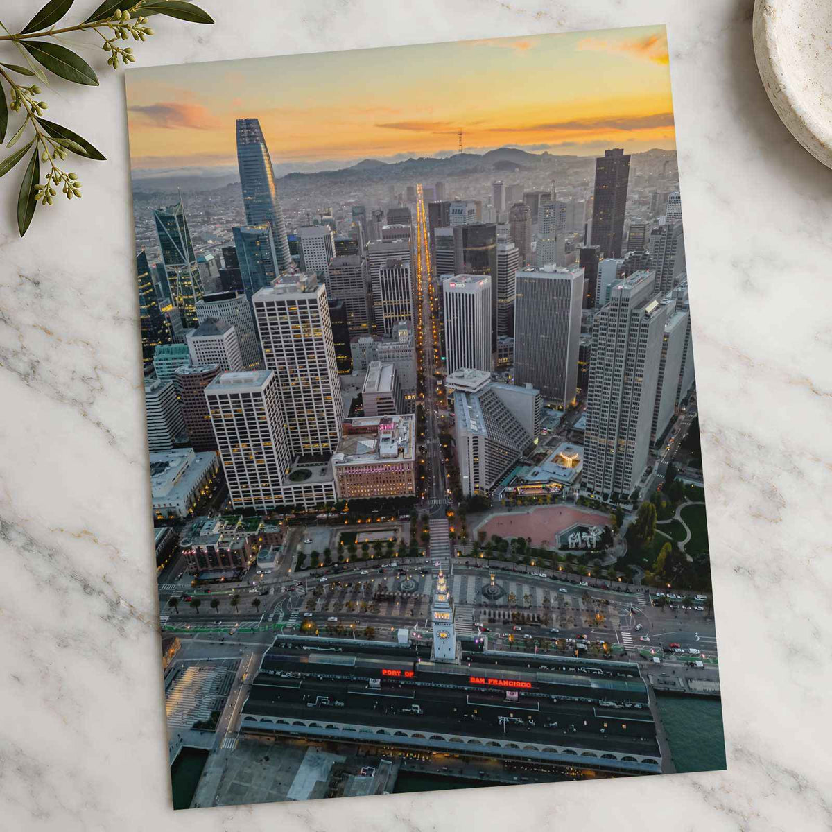 An Aerial View of San Francisco Skyline at Sunset Photography Print (7 Sizes)