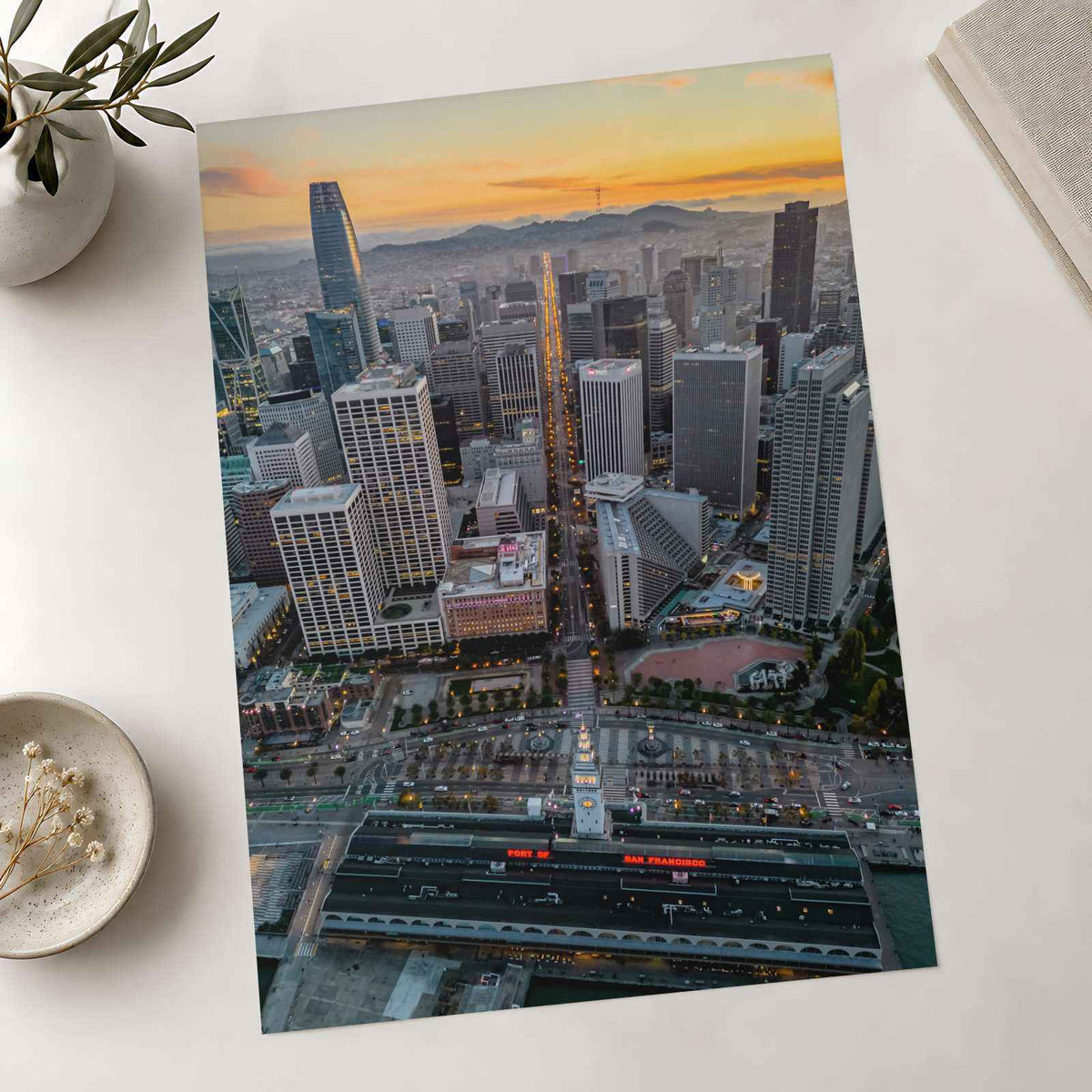 An Aerial View of San Francisco Skyline at Sunset Photography Print (7 Sizes)