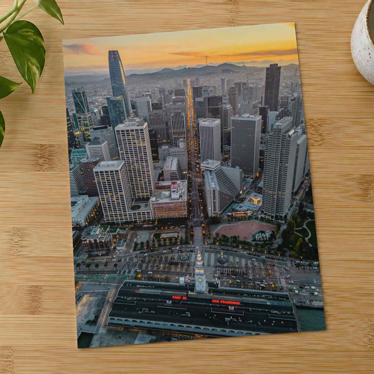 An Aerial View of San Francisco Skyline at Sunset Photography Print (7 Sizes)