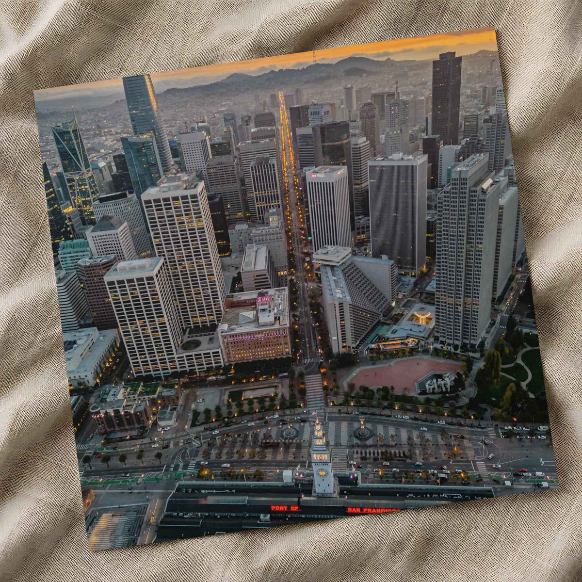 An Aerial View of San Francisco Skyline at Sunset Photography Print (7 Sizes)