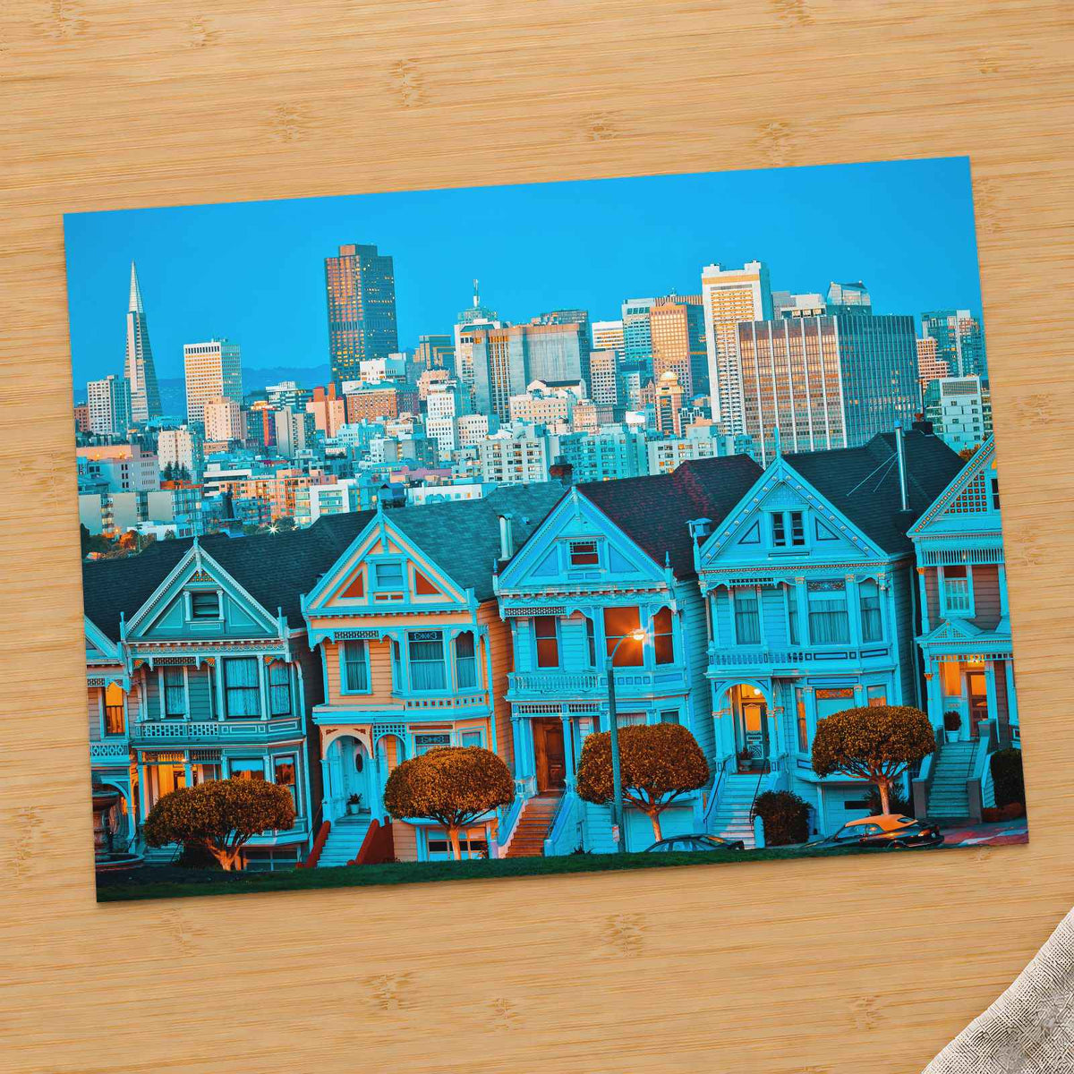 Famous Painted Ladies in Front of San Francisco Skyline Photo Print Wall Decor