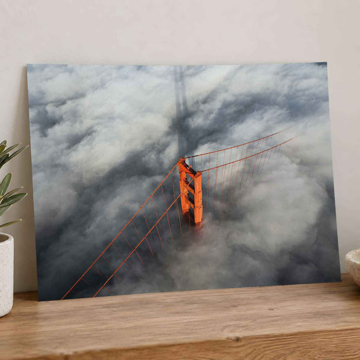 An Aerial View of the Golden Gate Bridge in the Clouds Photo Wall Art (7 Sizes)
