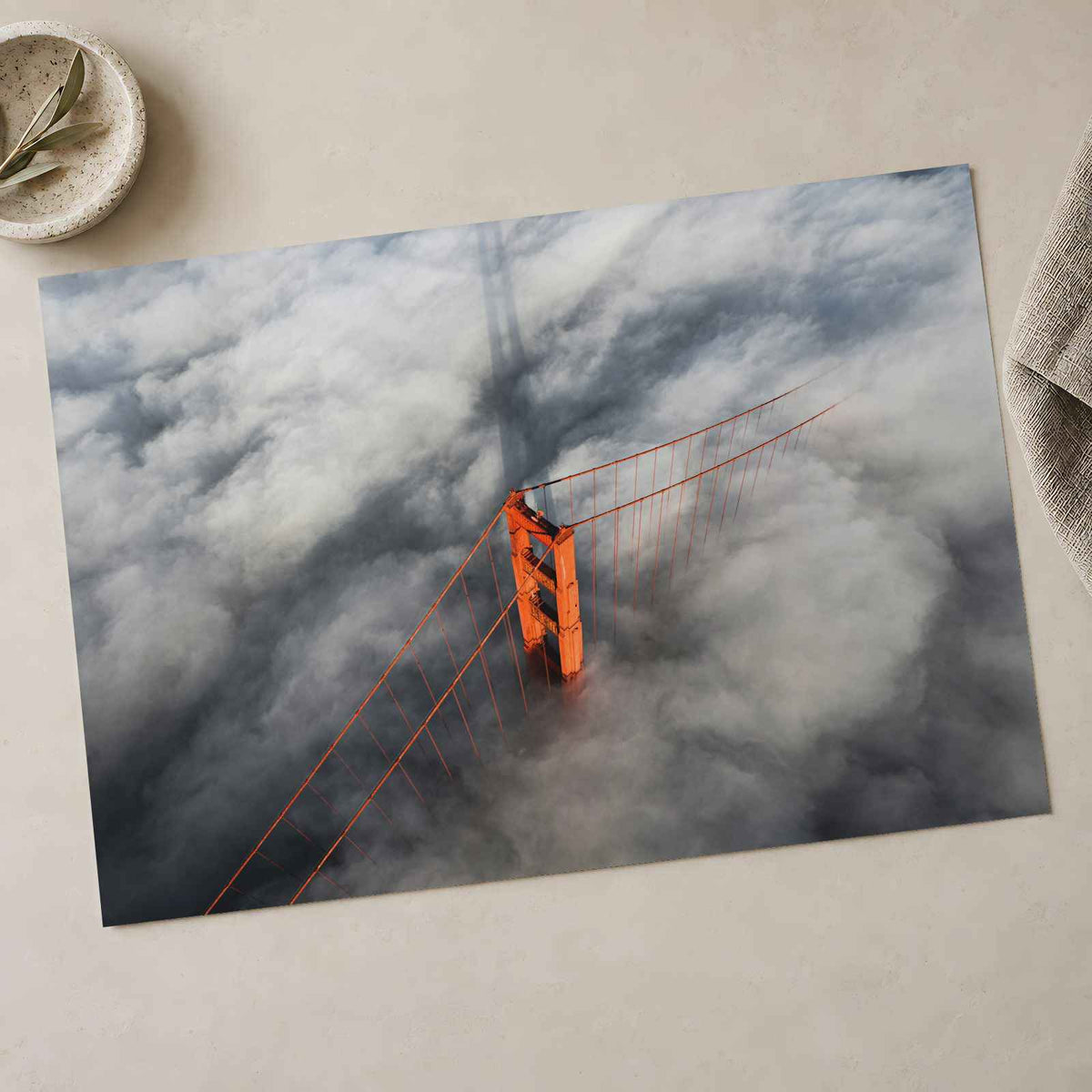 An Aerial View of the Golden Gate Bridge in the Clouds Photo Wall Art (7 Sizes)
