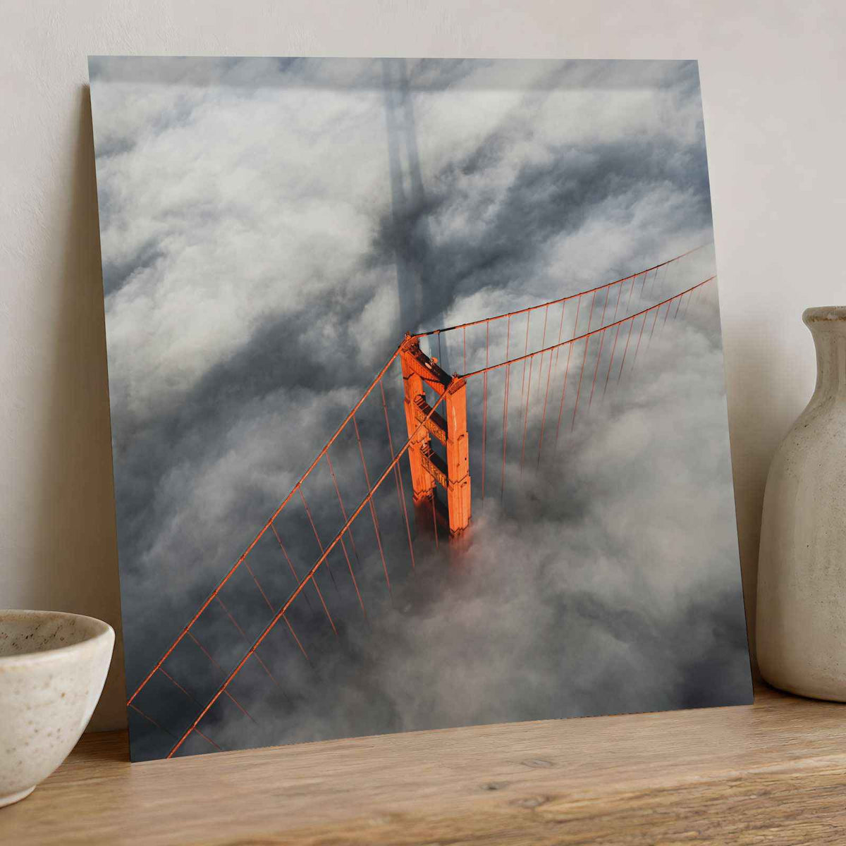 An Aerial View of the Golden Gate Bridge in the Clouds Photo Wall Art (7 Sizes)