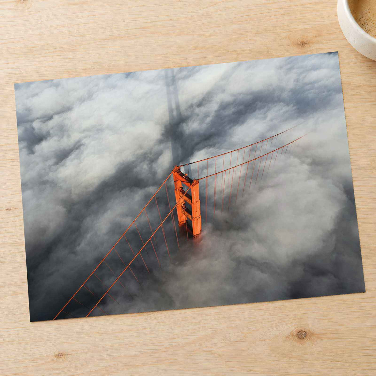 An Aerial View of the Golden Gate Bridge in the Clouds Photo Wall Art (7 Sizes)