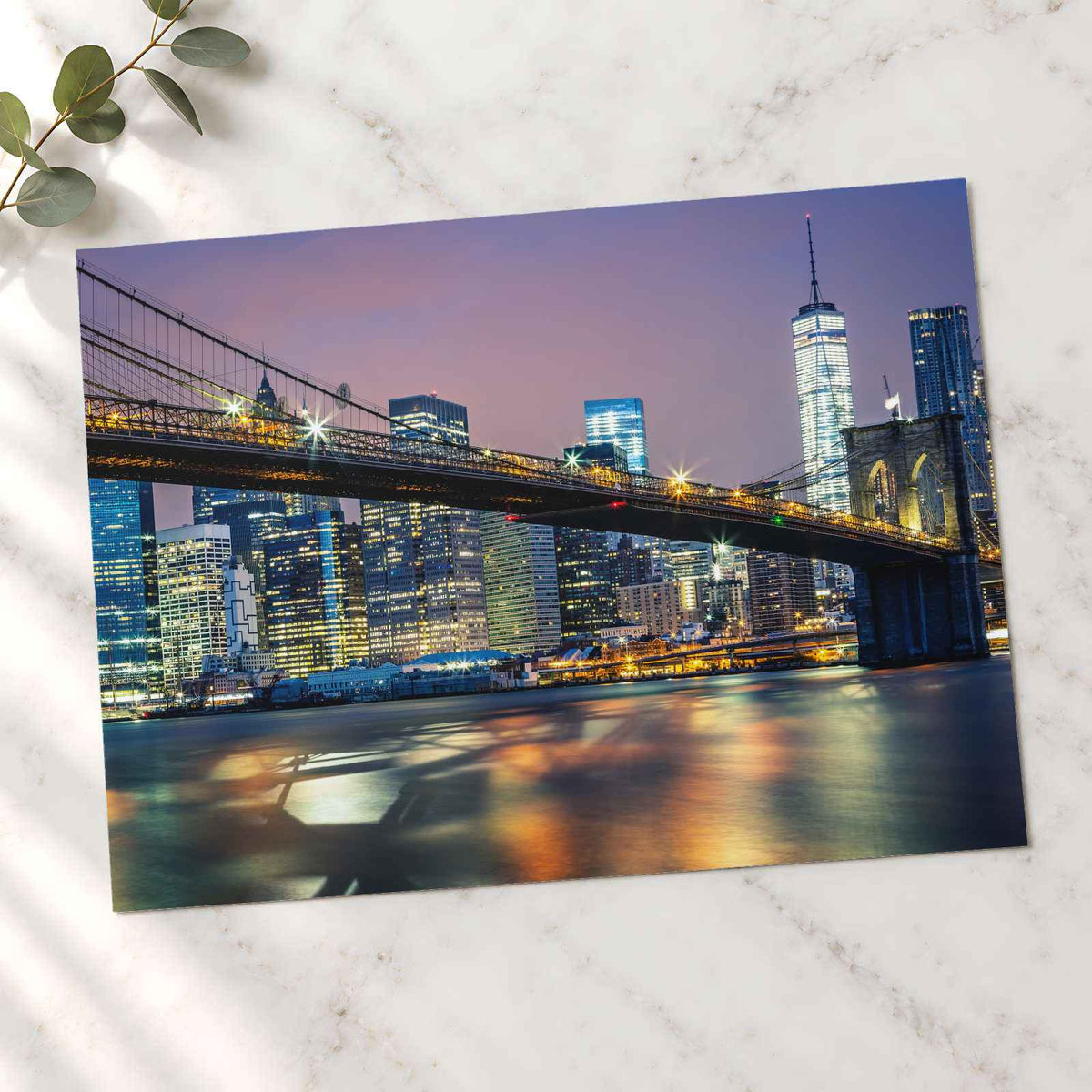 View of Brooklyn Bridge by Night, New York, USA Photography Print (7 Sizes)