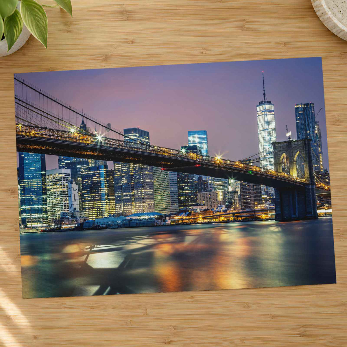 View of Brooklyn Bridge by Night, New York, USA Photography Print (7 Sizes)