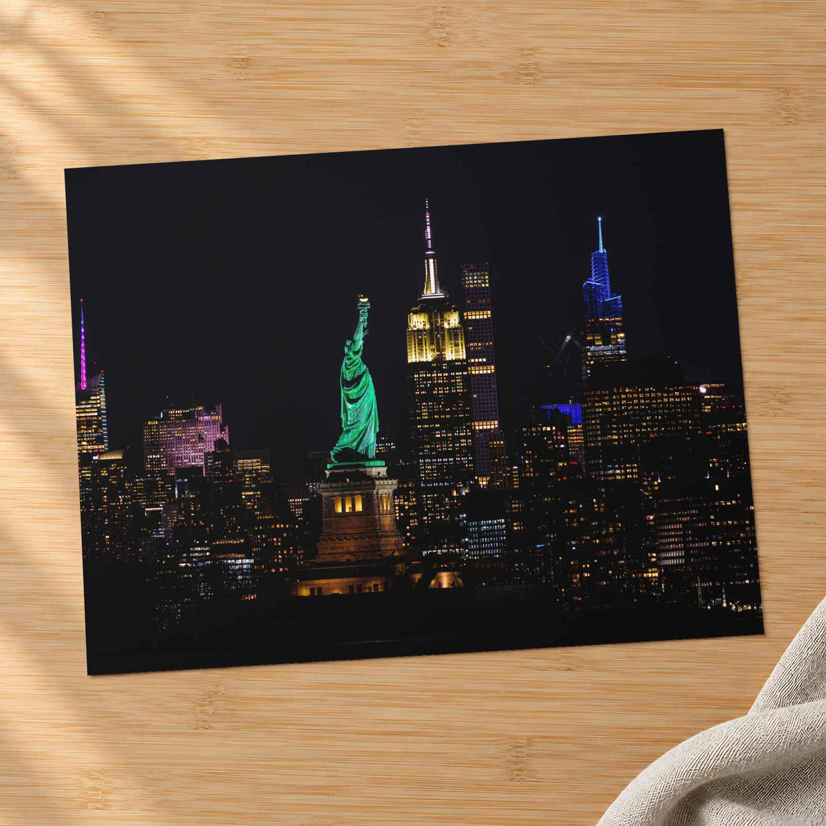 Statue of Liberty and New York Skyline at Night Photography Print (7 Sizes)