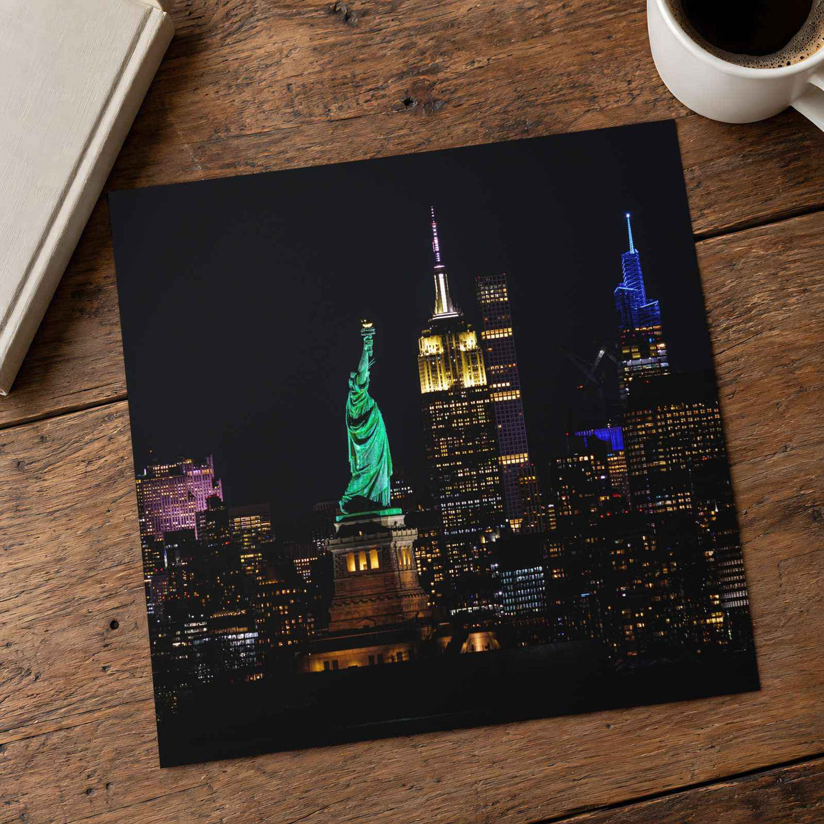 Statue of Liberty and New York Skyline at Night Photography Print (7 Sizes)