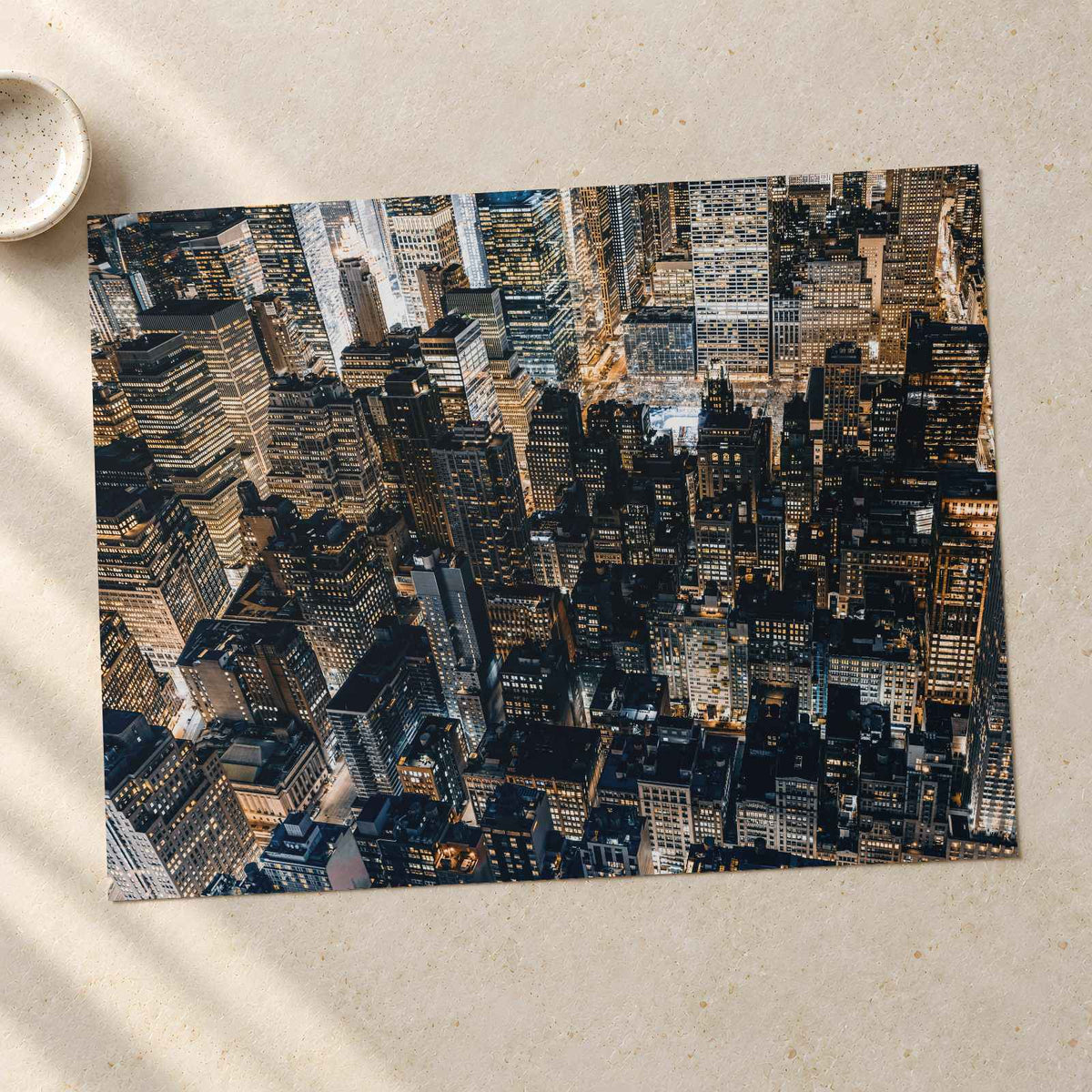 Aerial View of Buildings in Manhattan at Night Photo Wall Art (7 Sizes)