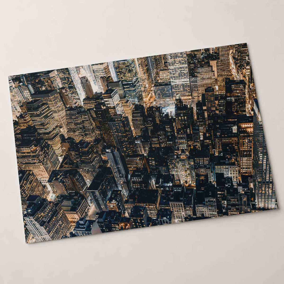 Aerial View of Buildings in Manhattan at Night Photo Wall Art (7 Sizes)