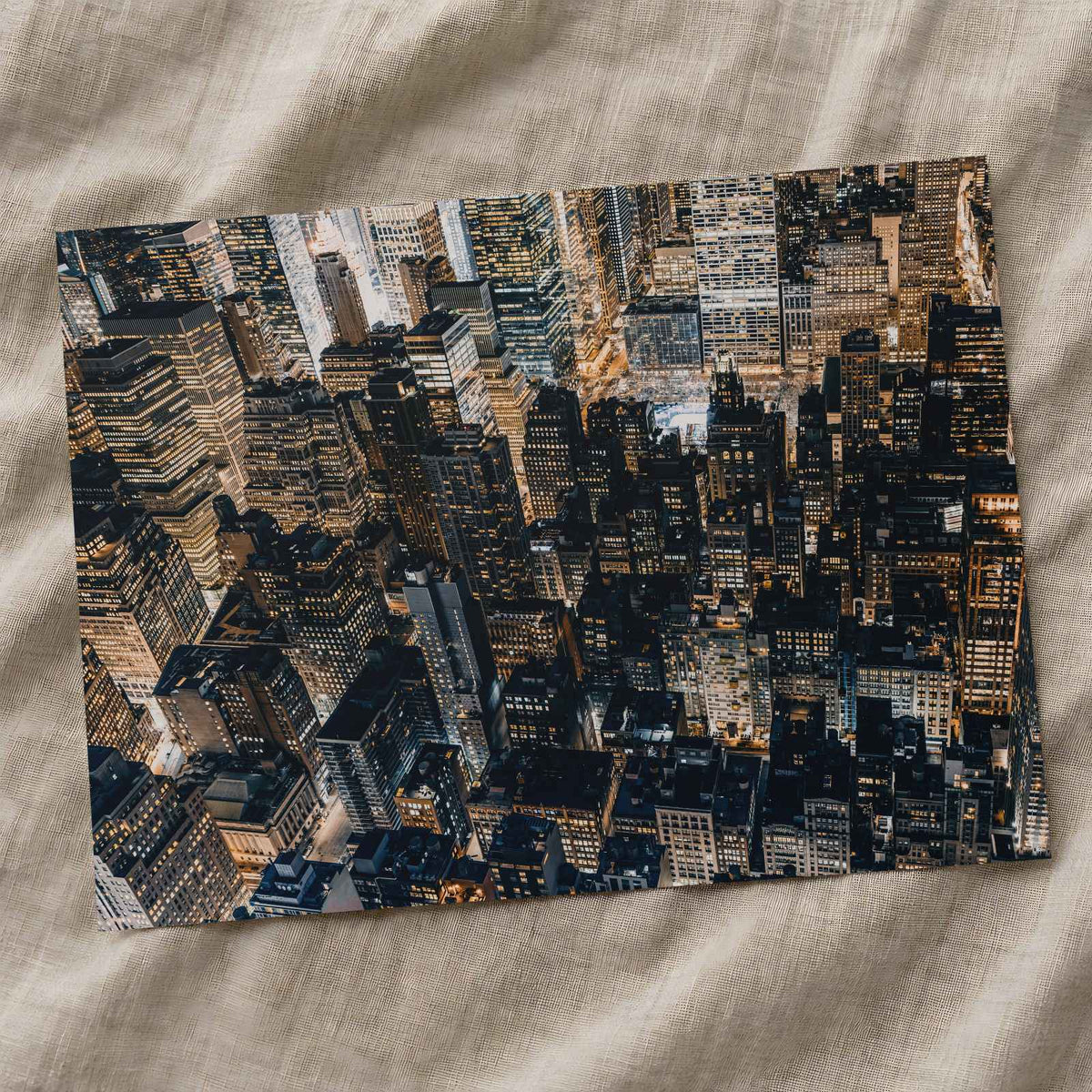 Aerial View of Buildings in Manhattan at Night Photo Wall Art (7 Sizes)