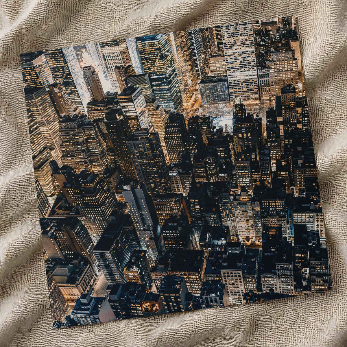 Aerial View of Buildings in Manhattan at Night Photo Wall Art (7 Sizes)