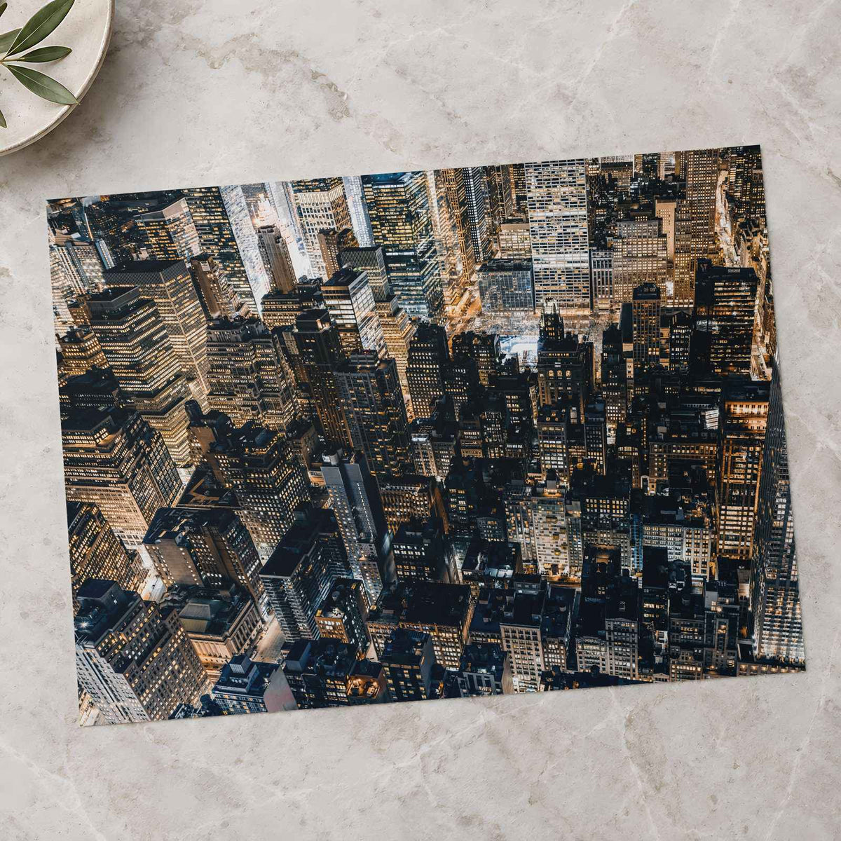 Aerial View of Buildings in Manhattan at Night Photo Wall Art (7 Sizes)