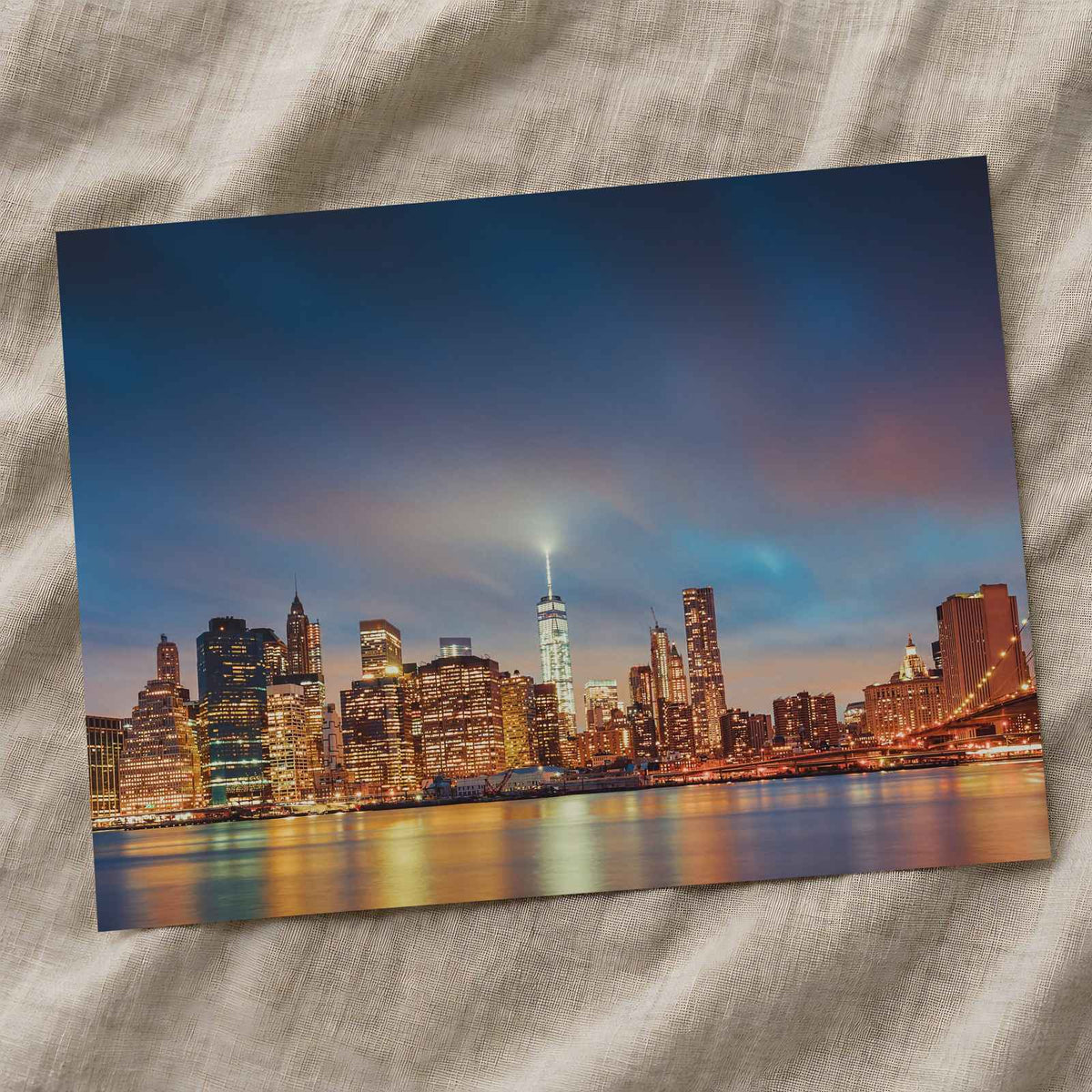Panoramic View of New York by Night Photo Print Wall Decor