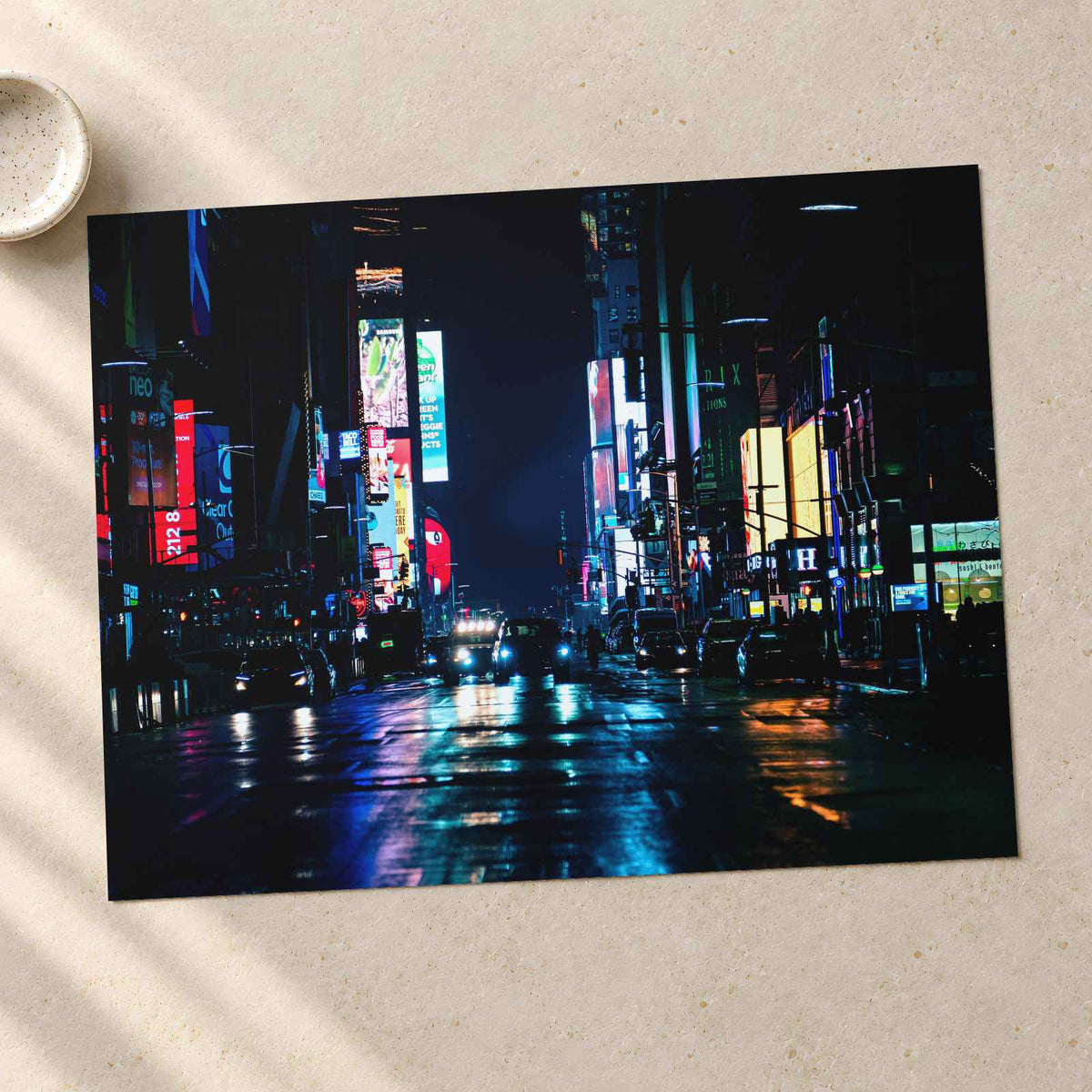 New York Street at Night with Neon Lights New York City Photo Print (7 Sizes)