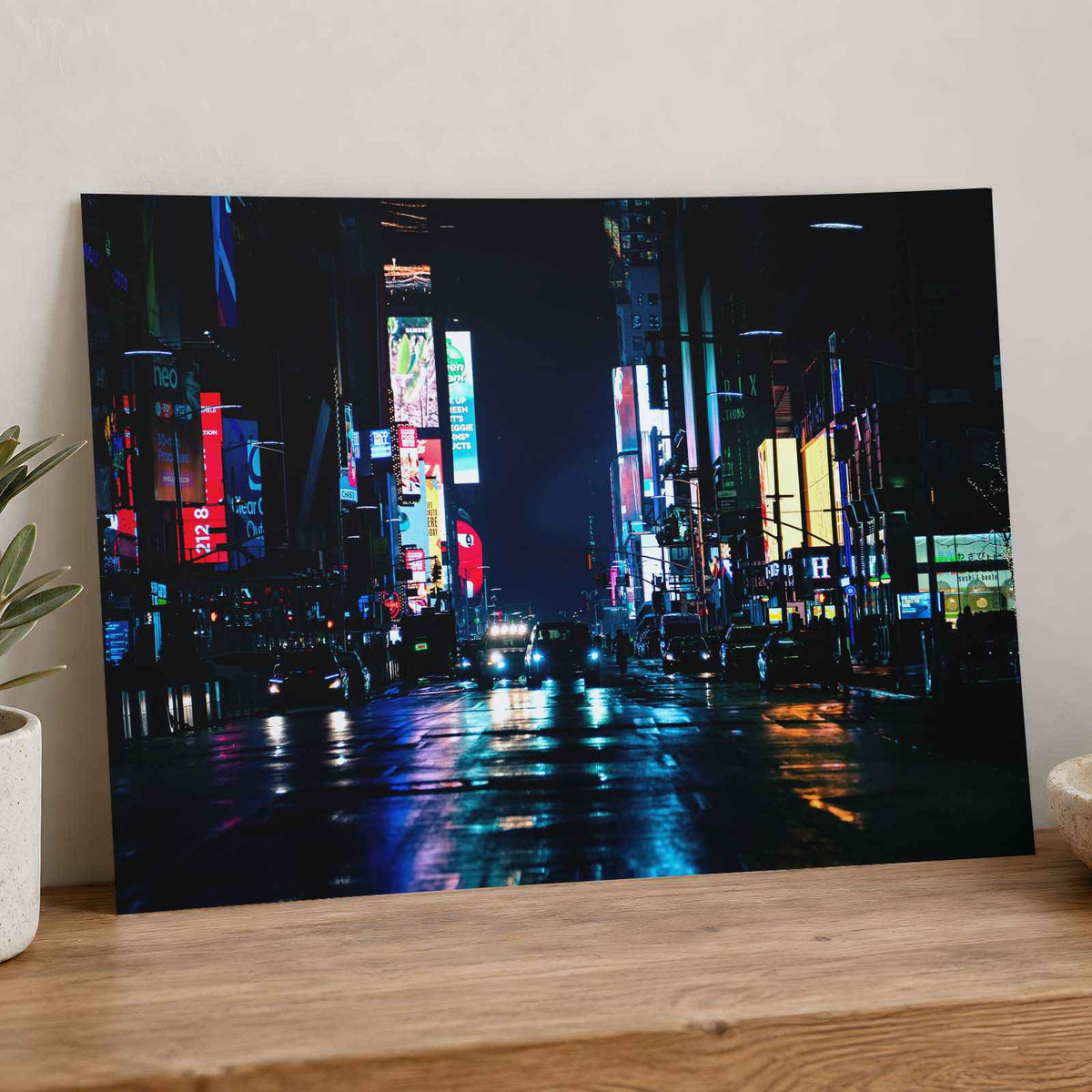 New York Street at Night with Neon Lights New York City Photo Print (7 Sizes)