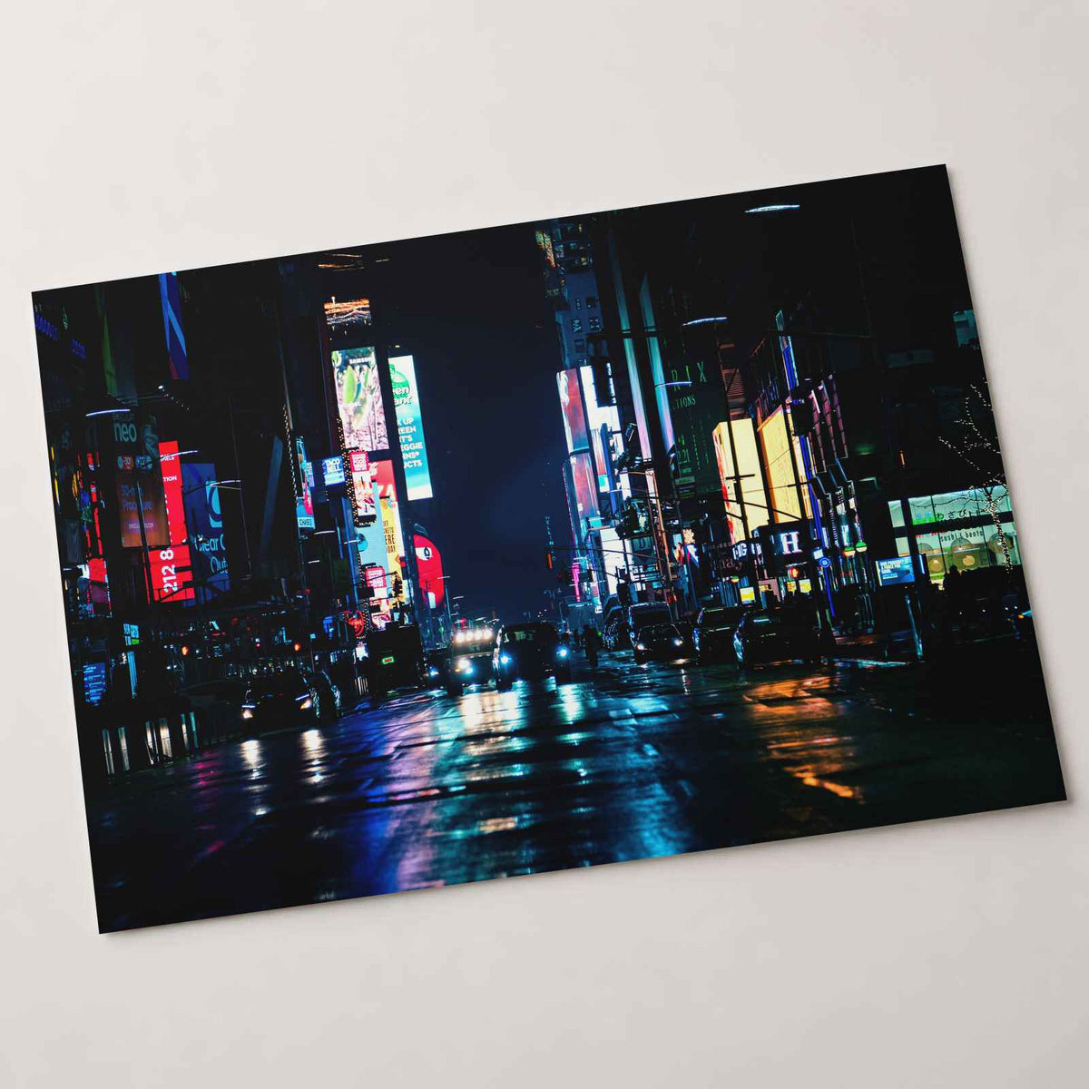 New York Street at Night with Neon Lights New York City Photo Print (7 Sizes)