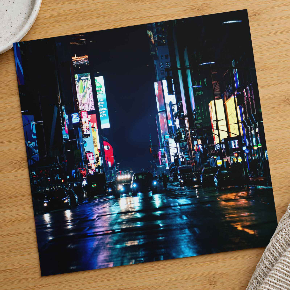 New York Street at Night with Neon Lights New York City Photo Print (7 Sizes)