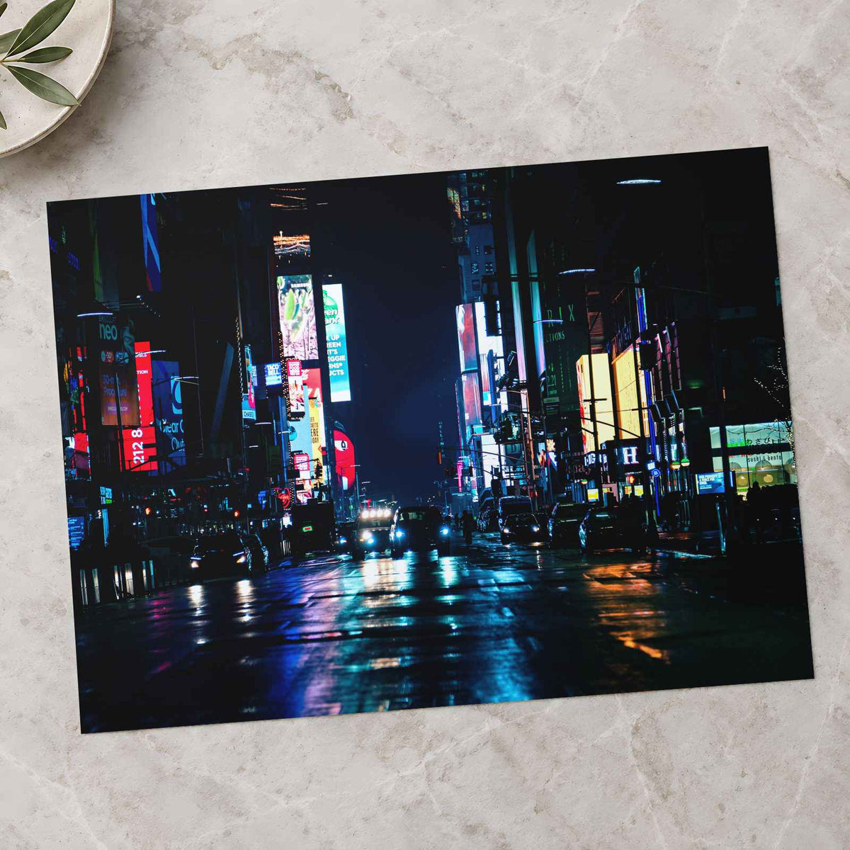 New York Street at Night with Neon Lights New York City Photo Print (7 Sizes)