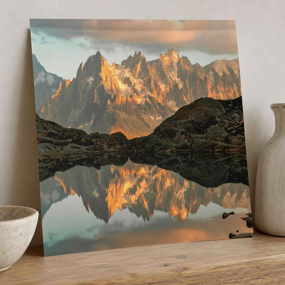Mountain Range Reflected in Lake Chamonix Photo Wall Art (7 Sizes) - Frameable