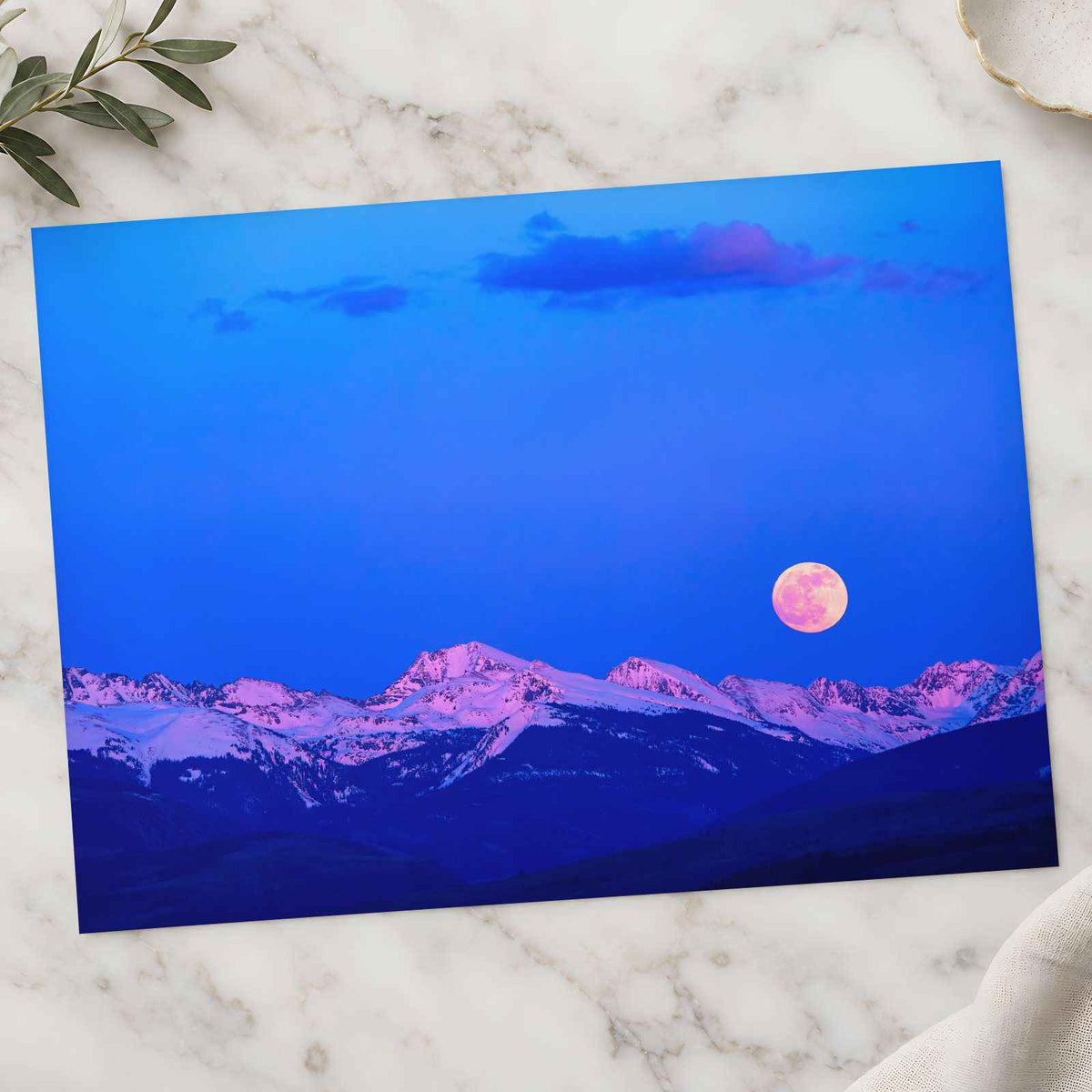 Moon Rising Over Snowy Peaks Photography Print (7 Sizes) - Heavyweight