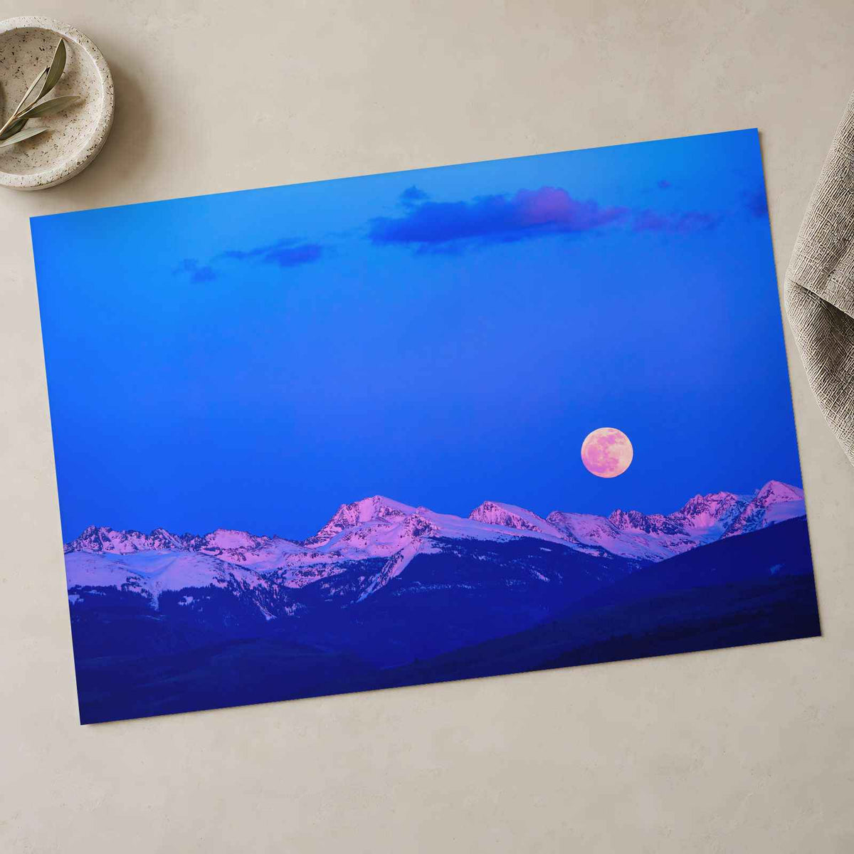 Moon Rising Over Snowy Peaks Photography Print (7 Sizes) - Heavyweight
