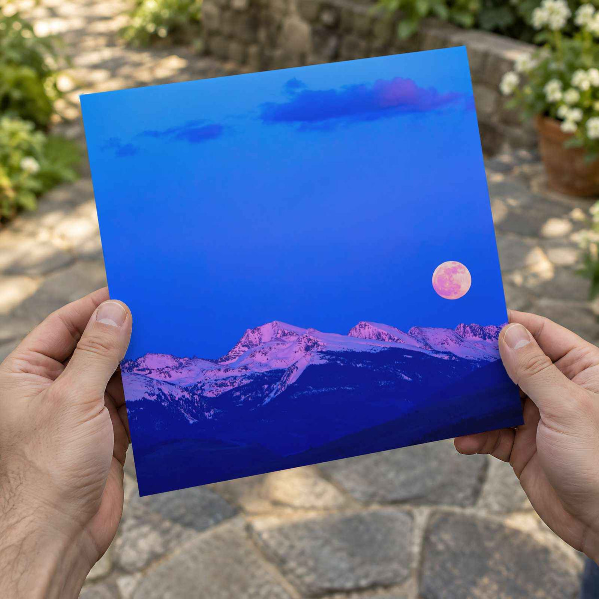 Moon Rising Over Snowy Peaks Photography Print (7 Sizes) - Heavyweight