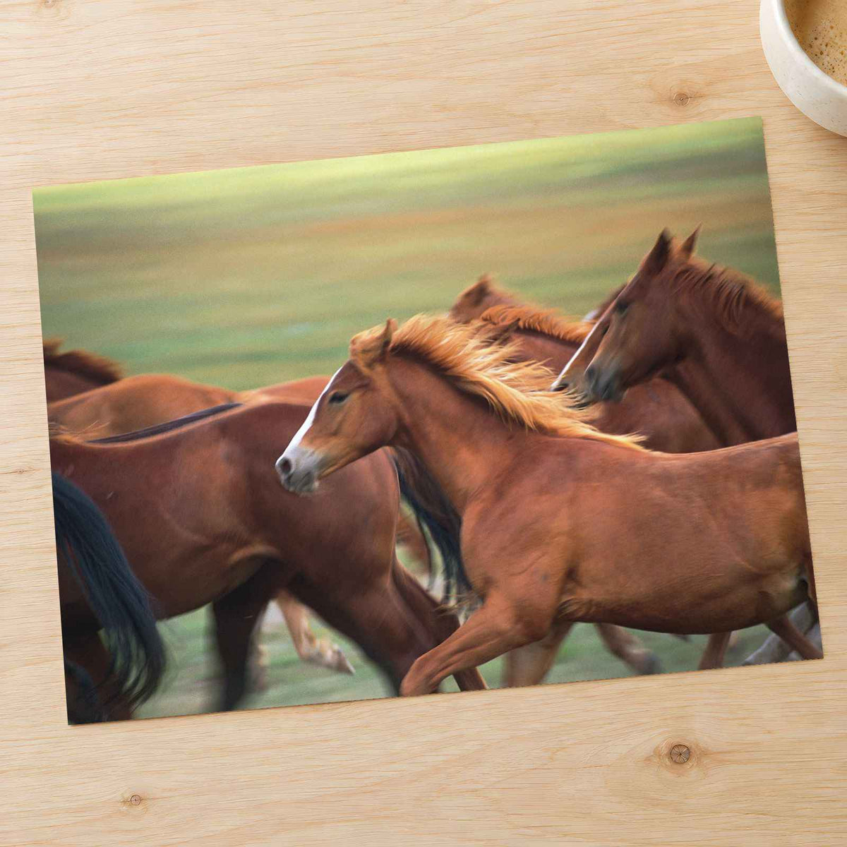Herd of Brown Horses Running Across a Field Photo Wall Art (7 Sizes) - Frameable