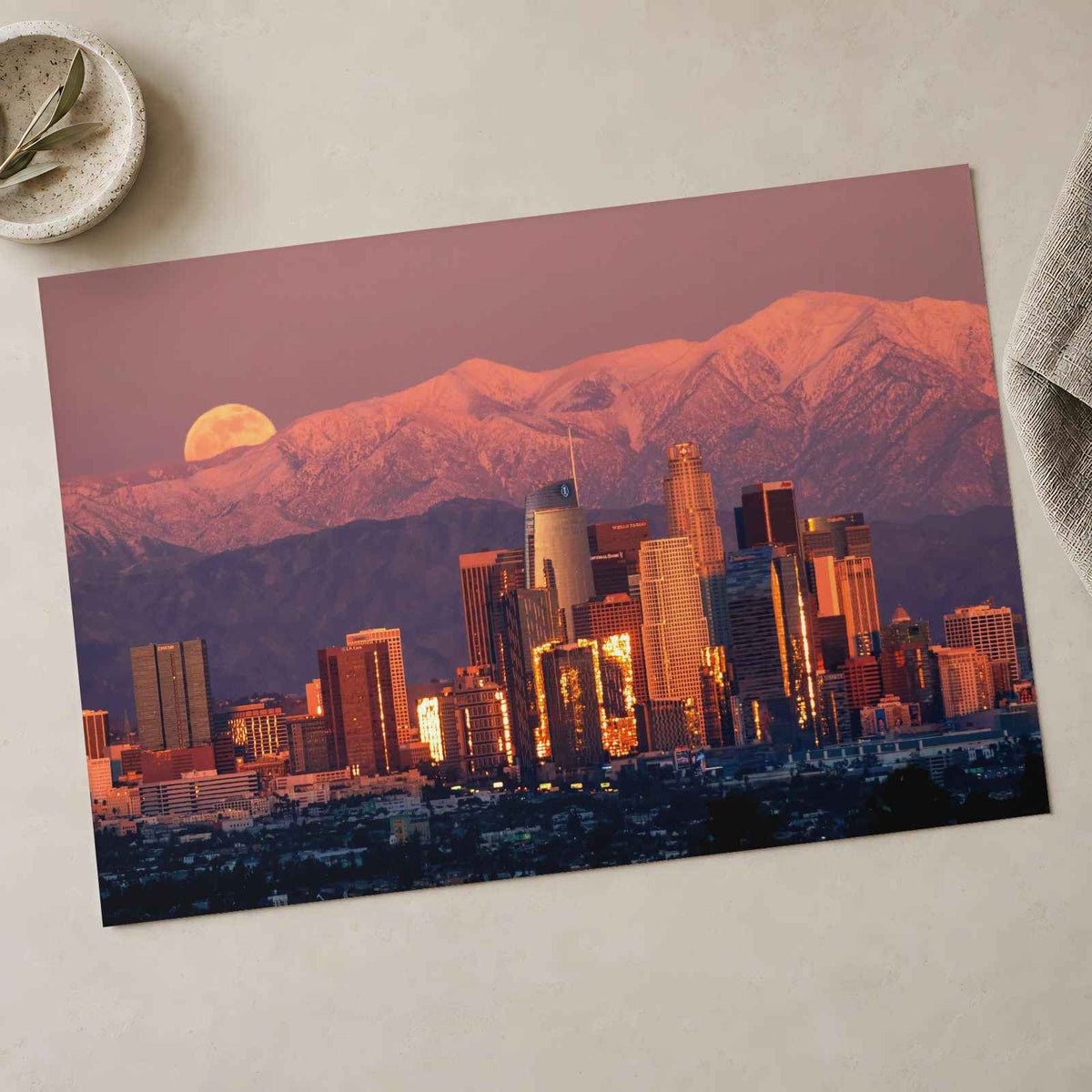 San Gabriel Mountain Snow Moon in Los Angeles California Photo Print (7 Sizes)