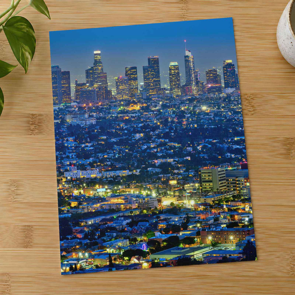 Skyline of Downtown Los Angeles at Night Photo Print Wall Decor