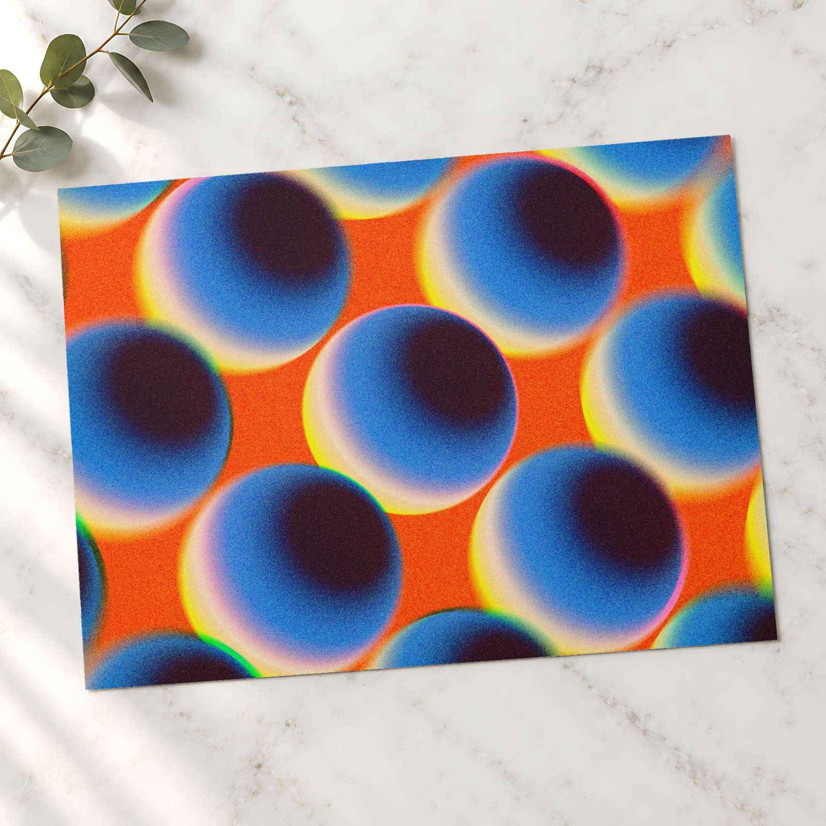 Blue Spheres Against a Vibrant Orange Matte Art Print (7 Sizes) - High Quality
