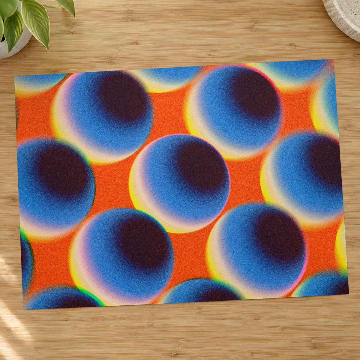 Blue Spheres Against a Vibrant Orange Matte Art Print (7 Sizes) - High Quality