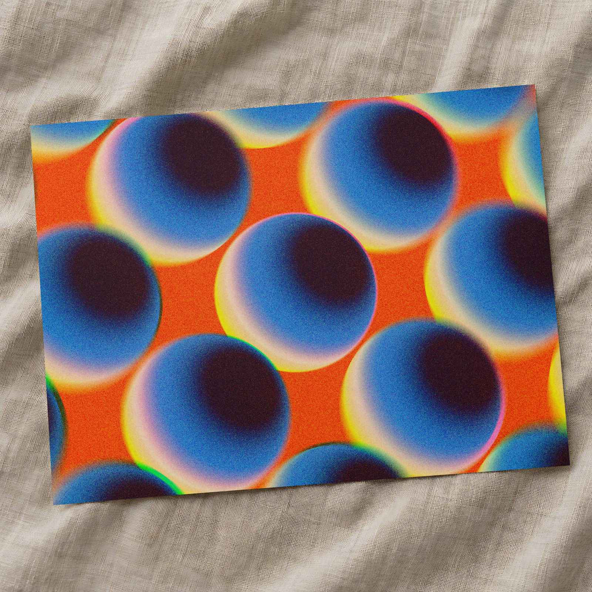 Blue Spheres Against a Vibrant Orange Matte Art Print (7 Sizes) - High Quality
