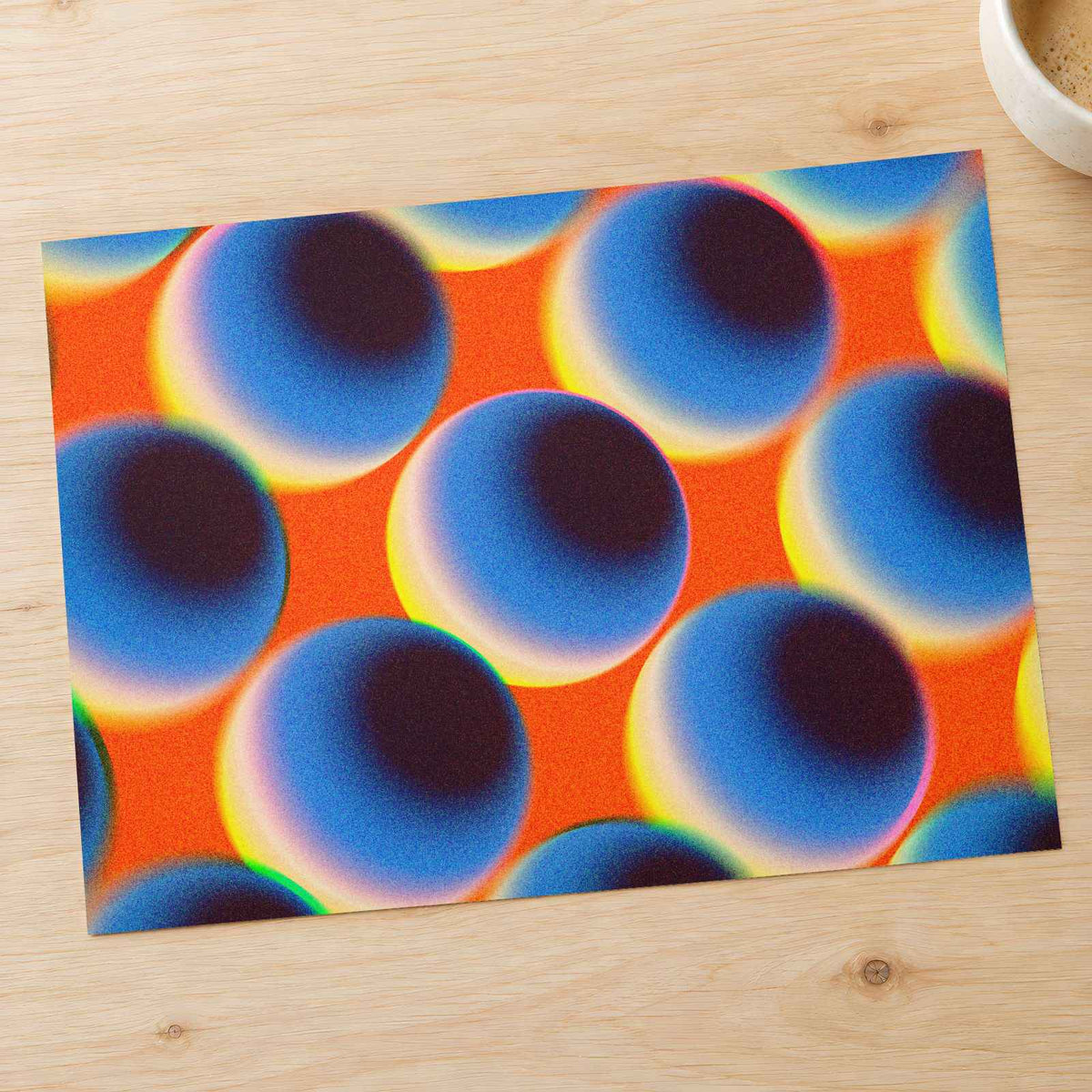 Blue Spheres Against a Vibrant Orange Matte Art Print (7 Sizes) - High Quality