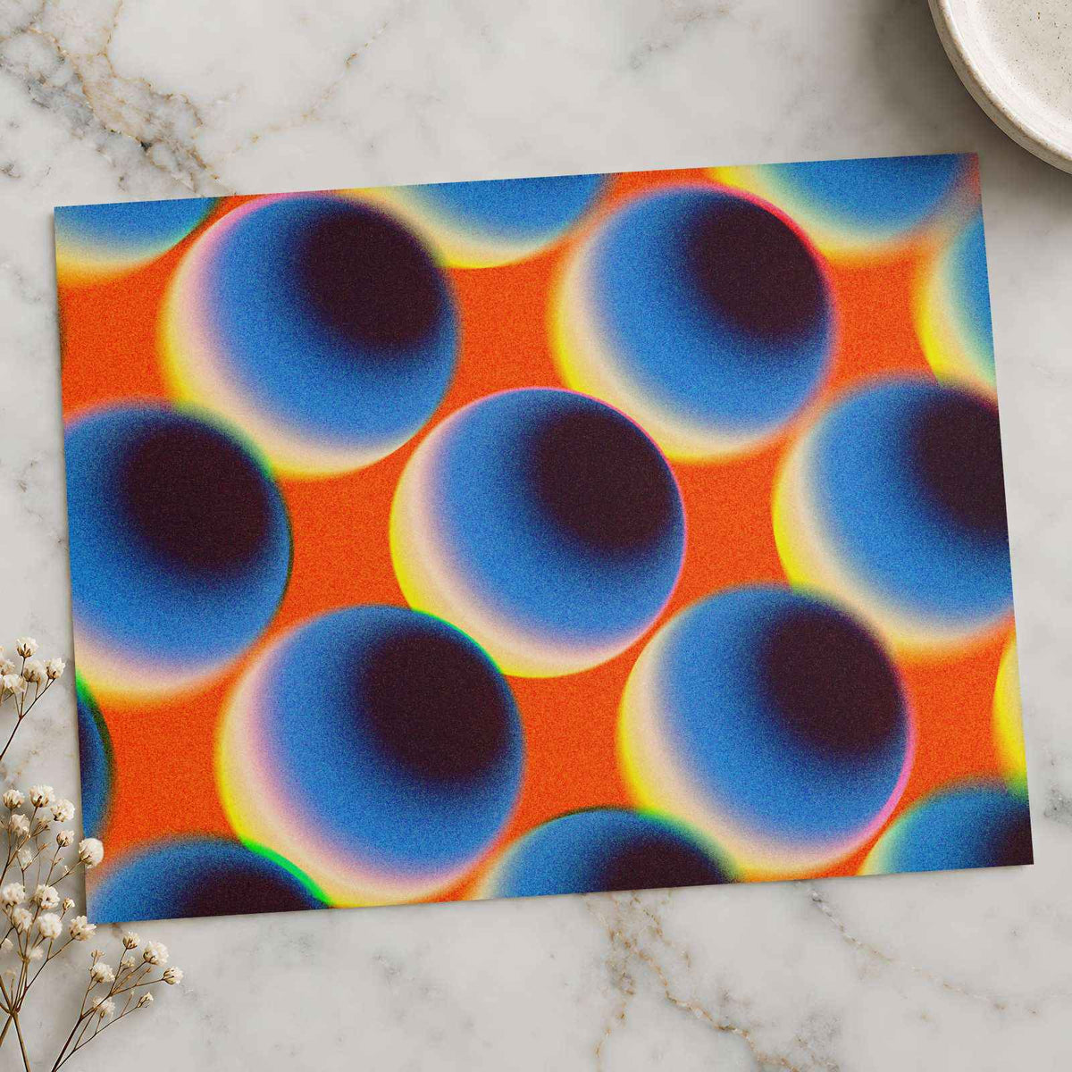 Blue Spheres Against a Vibrant Orange by Resource Database Art Print Wall Decor