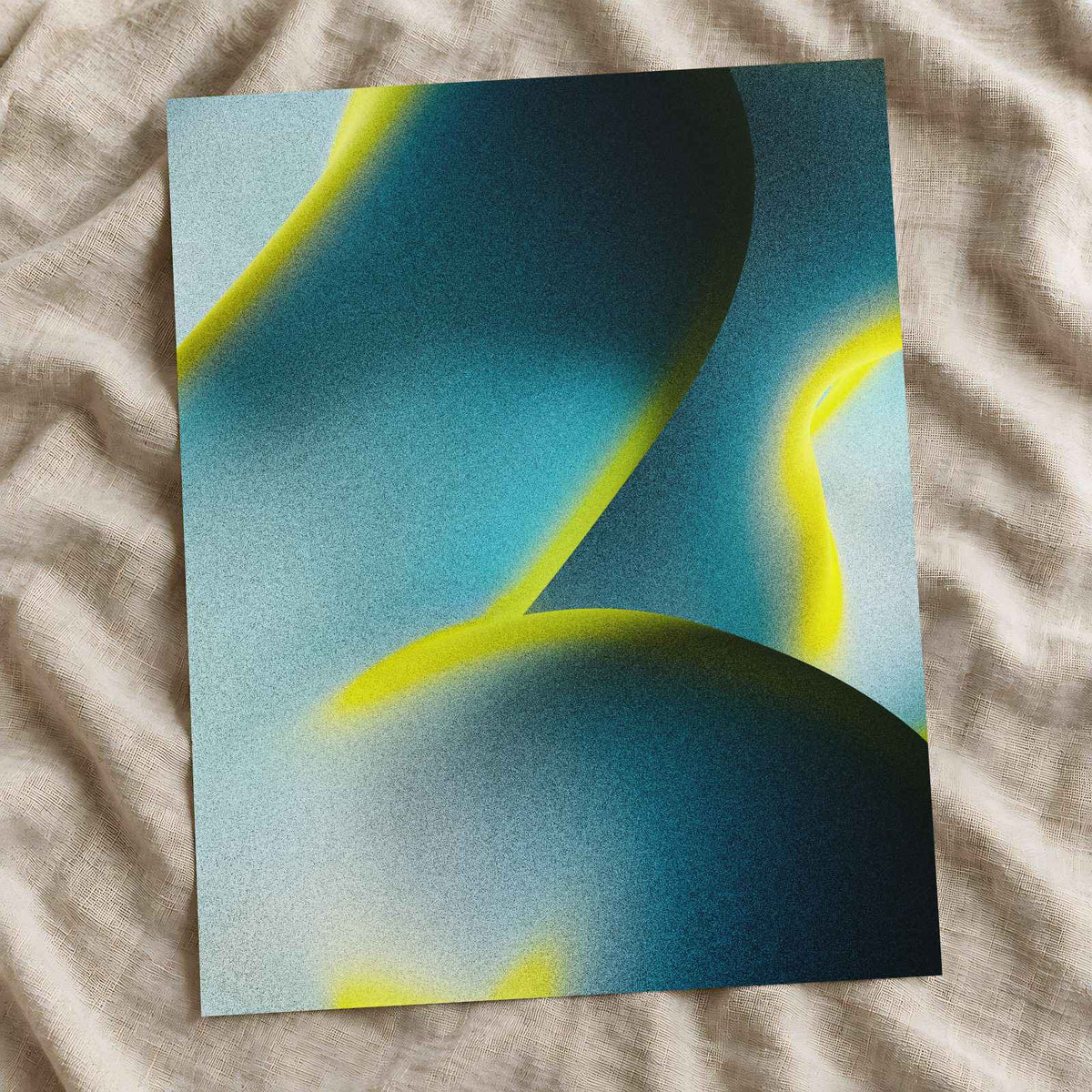 Abstract Shapes in Teal, Dark Blue, Yellow Matte Art Print (7 Sizes) - Acid-Free