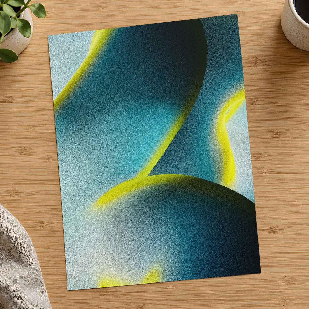 Abstract Shapes in Teal, Dark Blue, Yellow Matte Art Print (7 Sizes) - Acid-Free