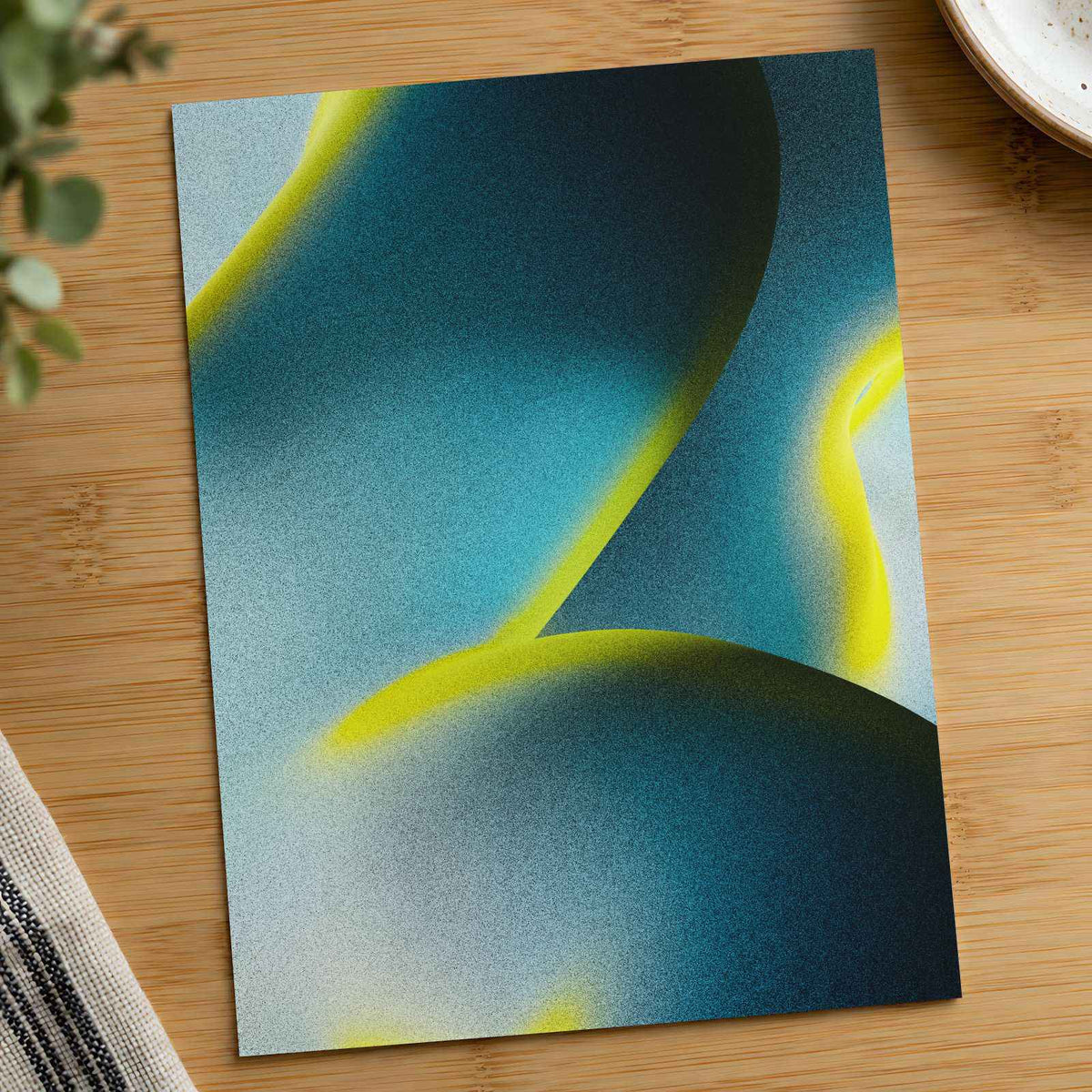 Abstract Shapes in Teal, Dark Blue, Yellow Matte Art Print (7 Sizes) - Acid-Free