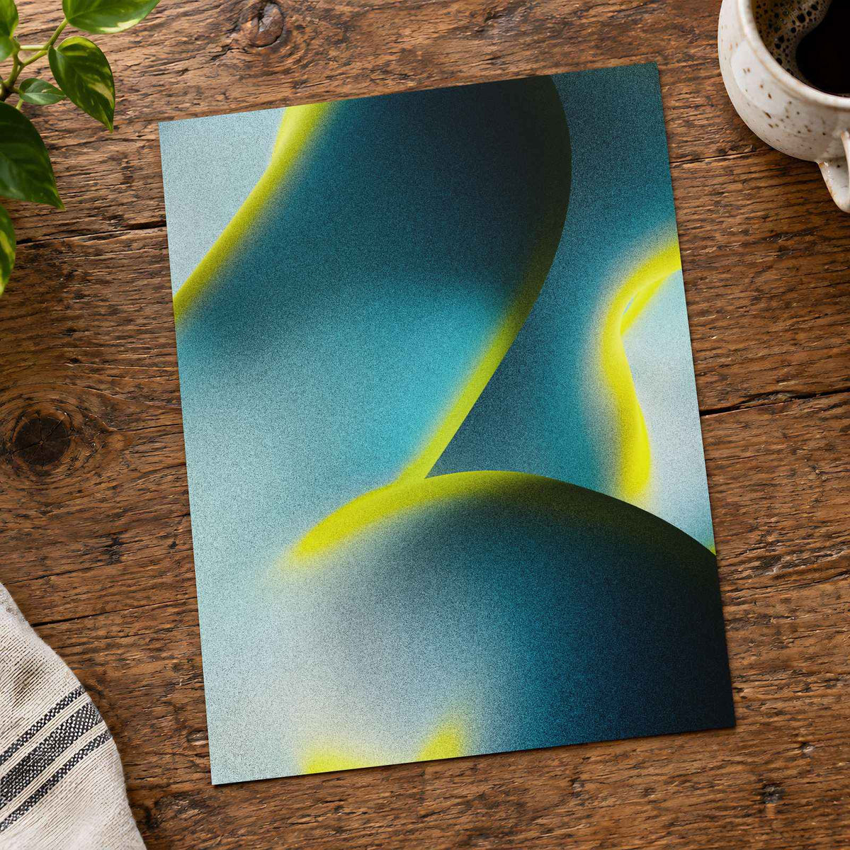 Abstract Shapes in Teal, Dark Blue, Yellow Matte Art Print (7 Sizes) - Acid-Free