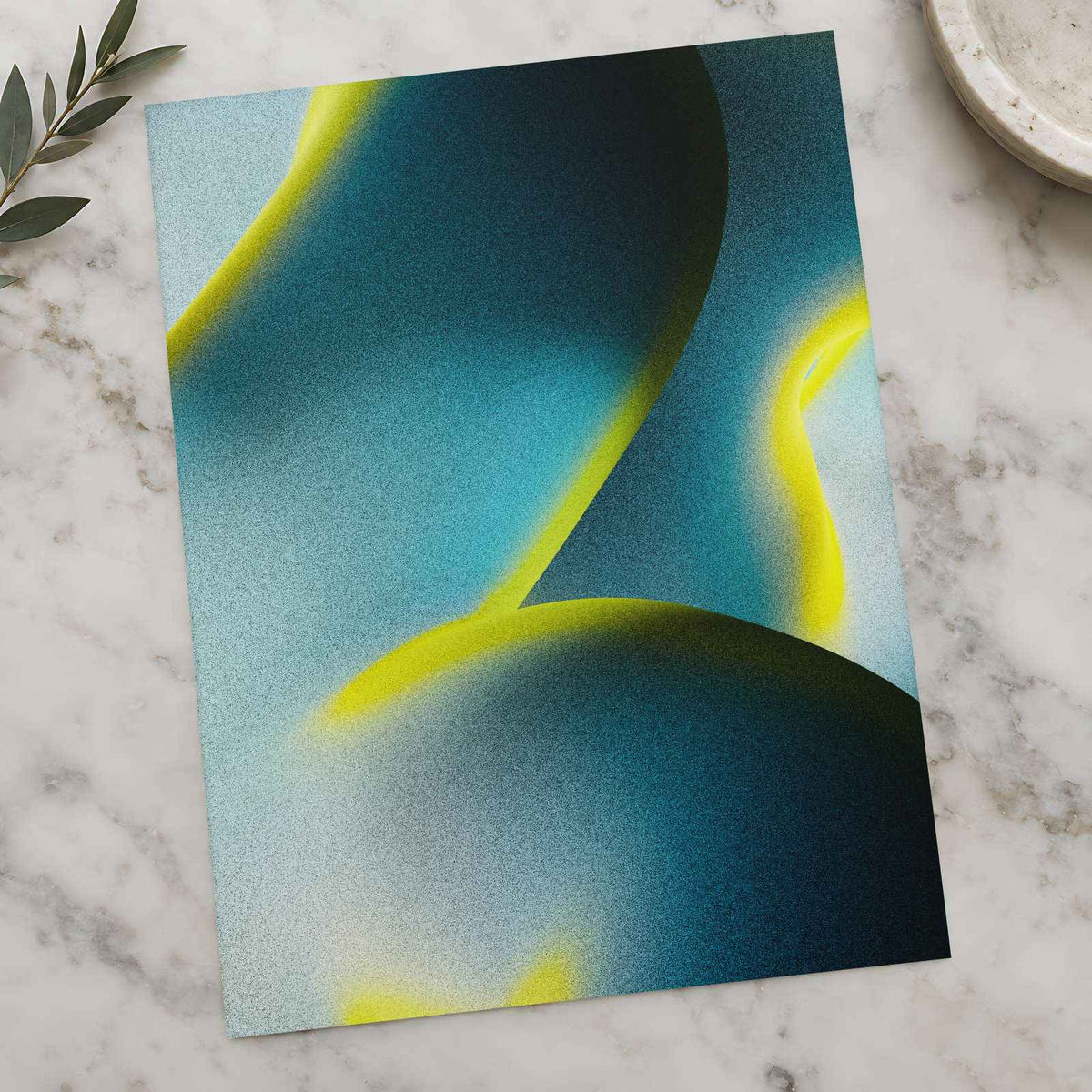 Abstract Shapes in Teal, Dark Blue, Yellow Matte Art Print (7 Sizes) - Acid-Free