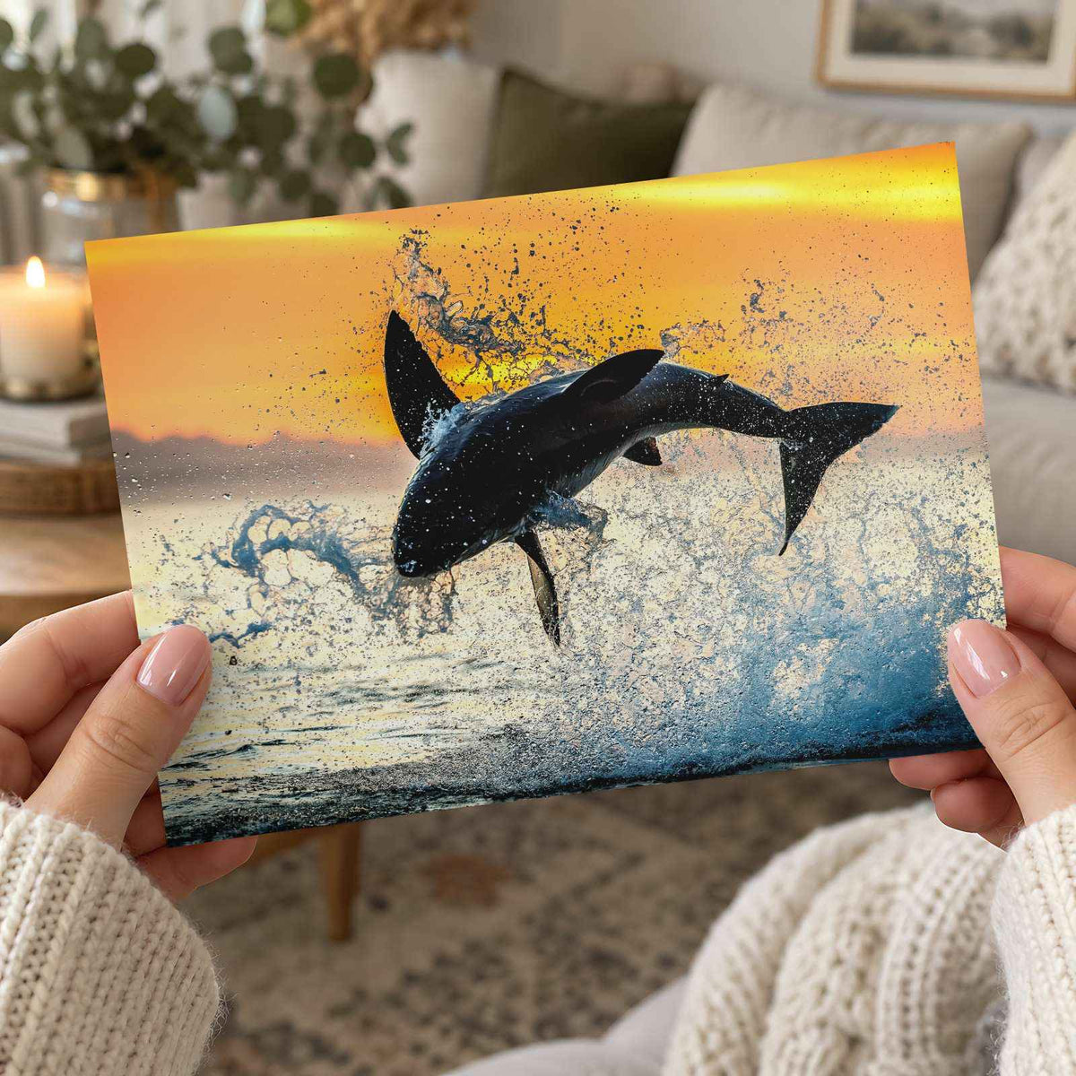 Jumping Great White Shark Photo Wall Print (5 Sizes) - Premium Quality