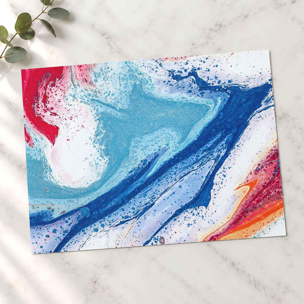 Abstract Painting of Blue, Red and White Art Print (7 Sizes) - Ready to Frame