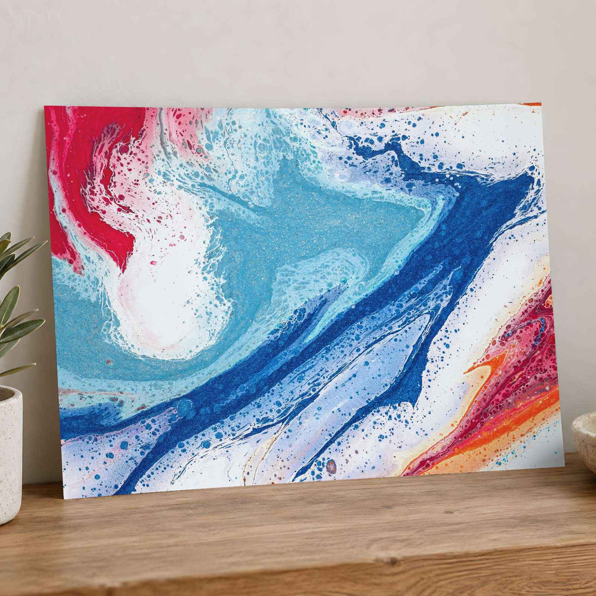 Abstract Painting of Blue, Red and White Art Print (7 Sizes) - Ready to Frame