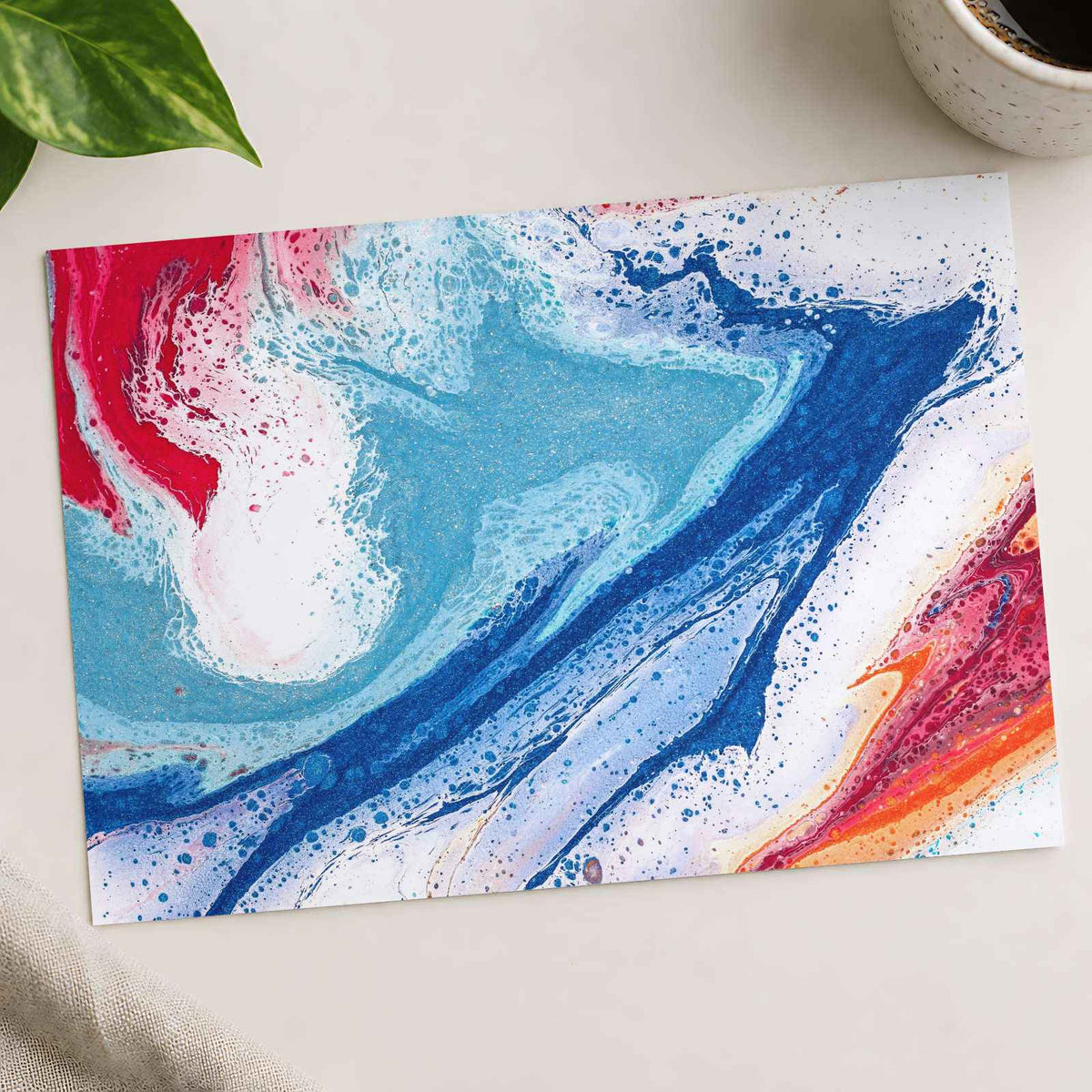 Abstract Painting of Blue, Red and White Art Print (7 Sizes) - Ready to Frame