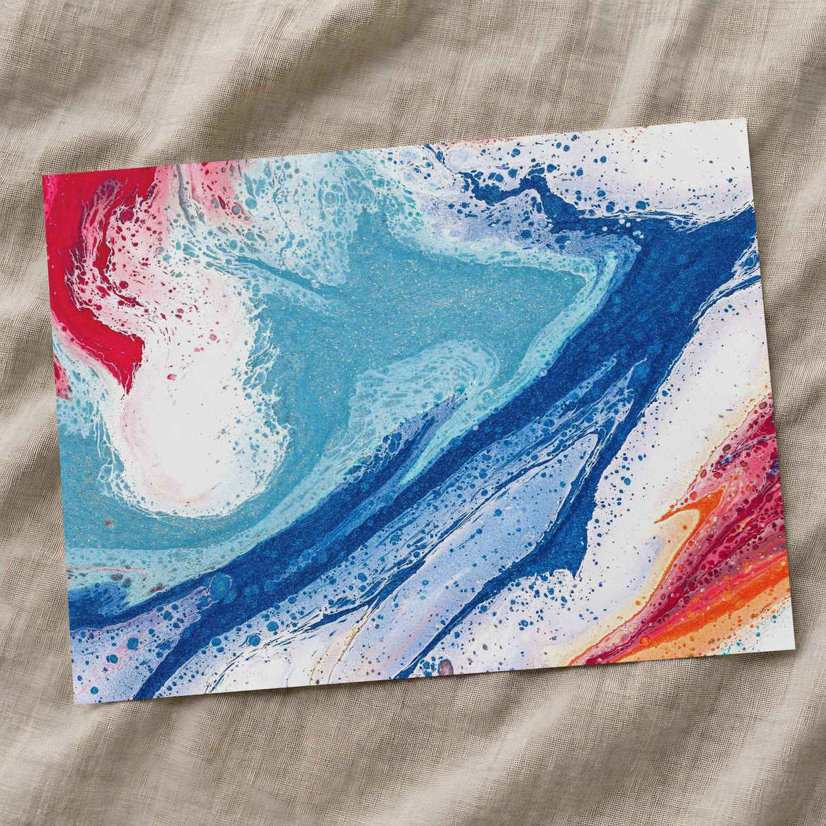 Abstract Painting of Blue, Red and White Art Print (7 Sizes) - Ready to Frame